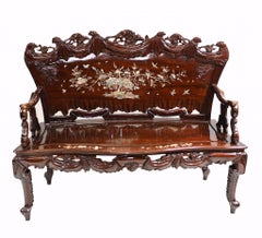 Chinesische Hartholzbank und Stuhl-Set aus Perlmutt Suite, 1900