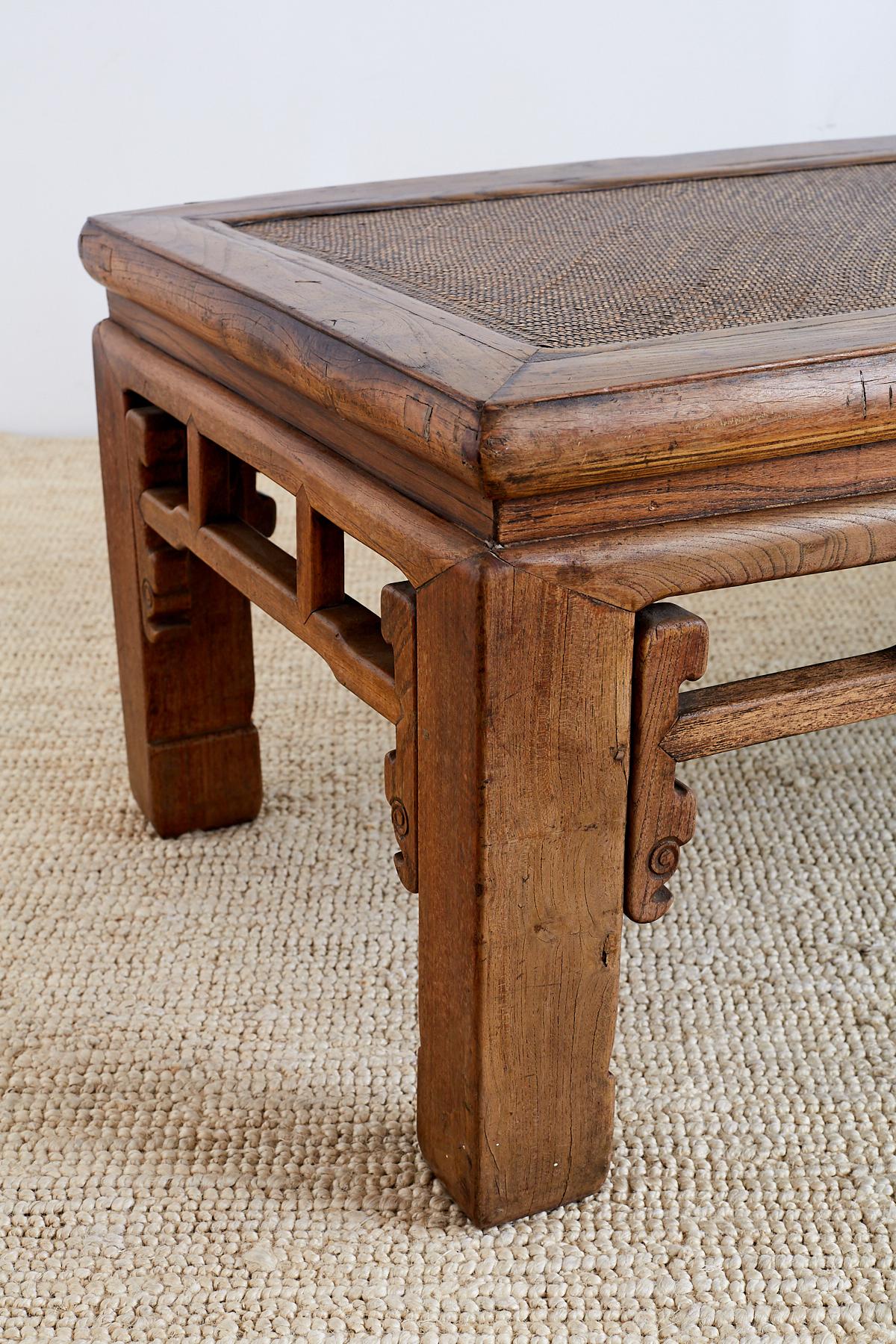 Chinese Hardwood Bench Coffee Table with Raffia Seat 4