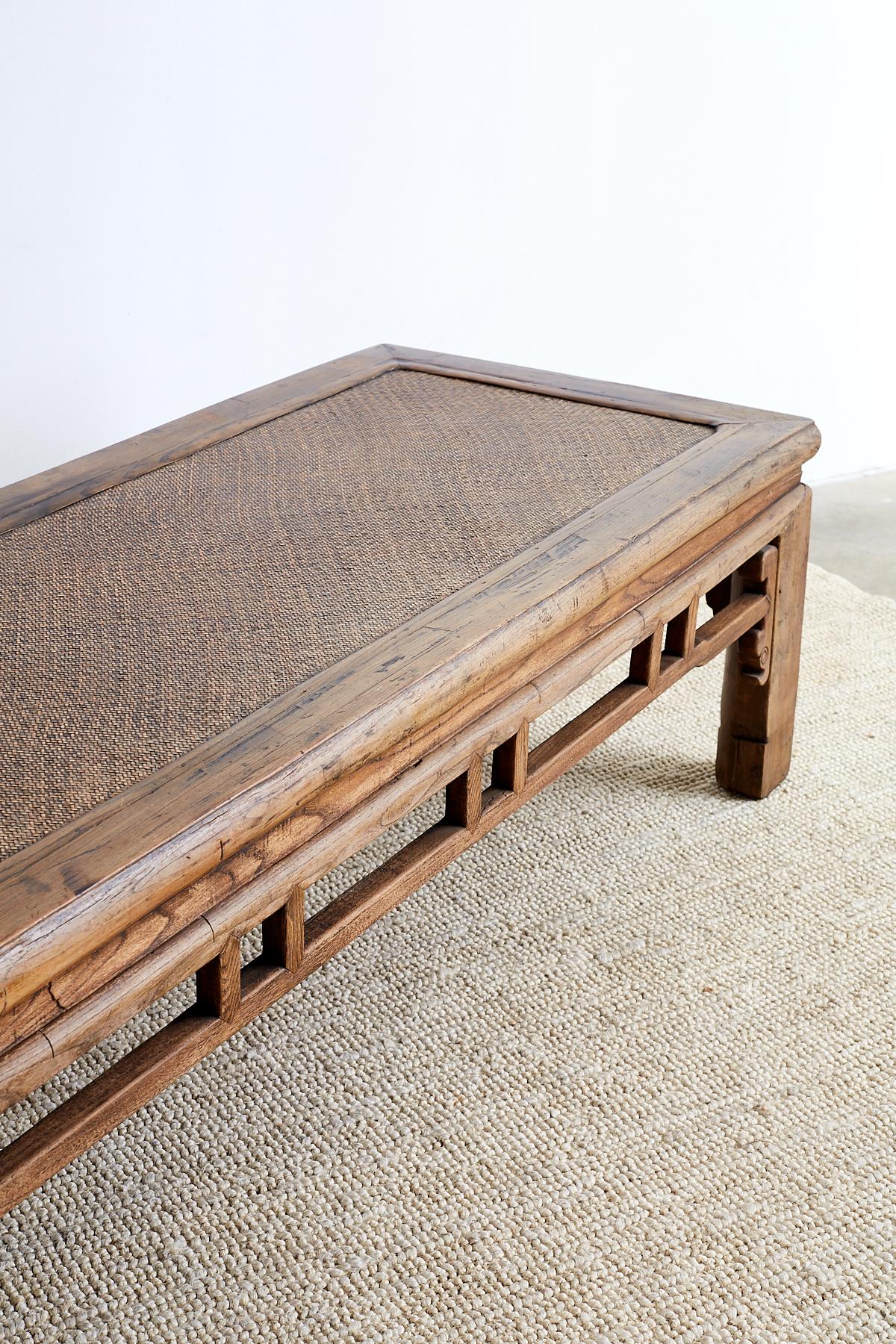 Chinese Hardwood Bench Coffee Table with Raffia Seat 5