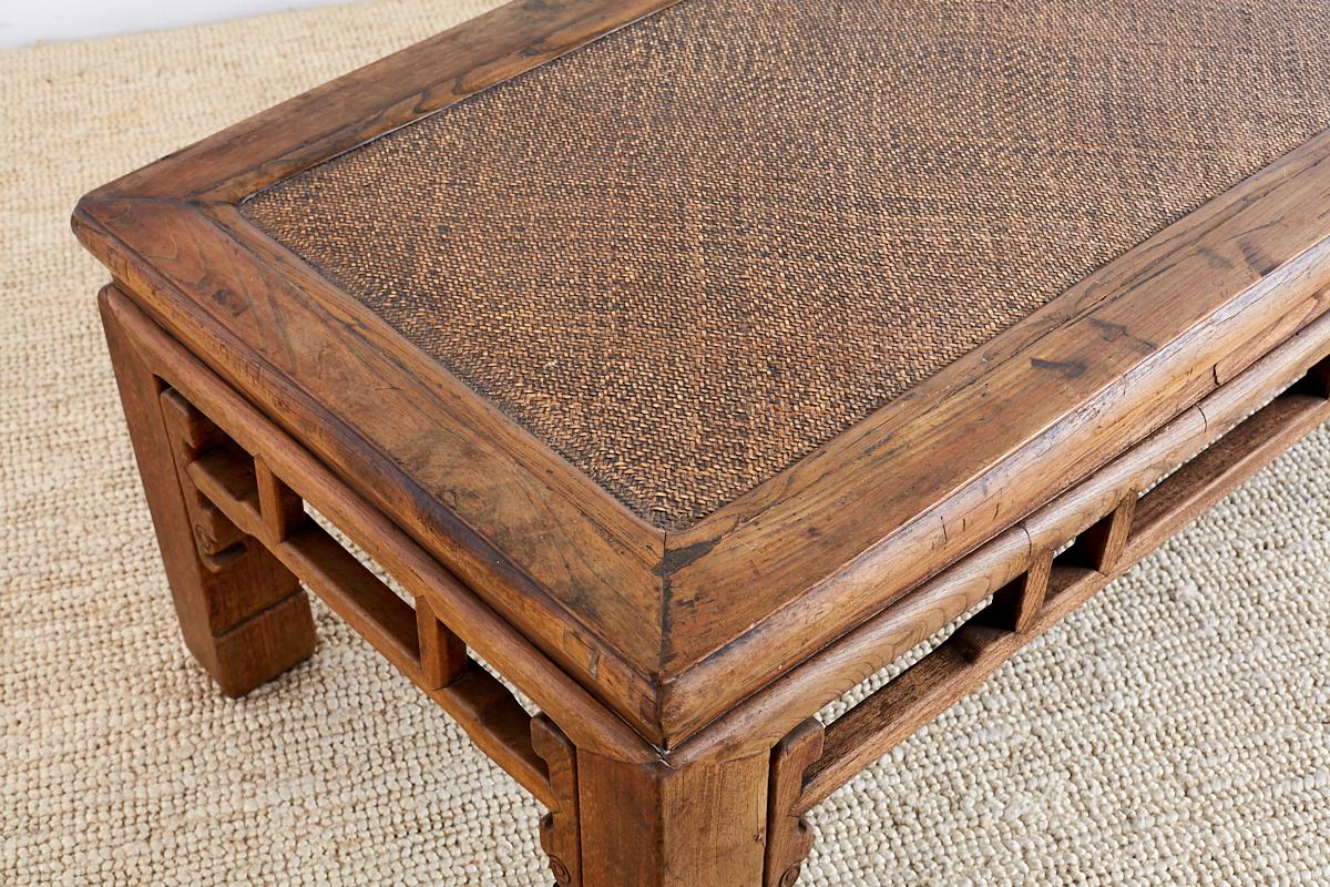 Chinese Hardwood Bench Coffee Table with Raffia Seat 6