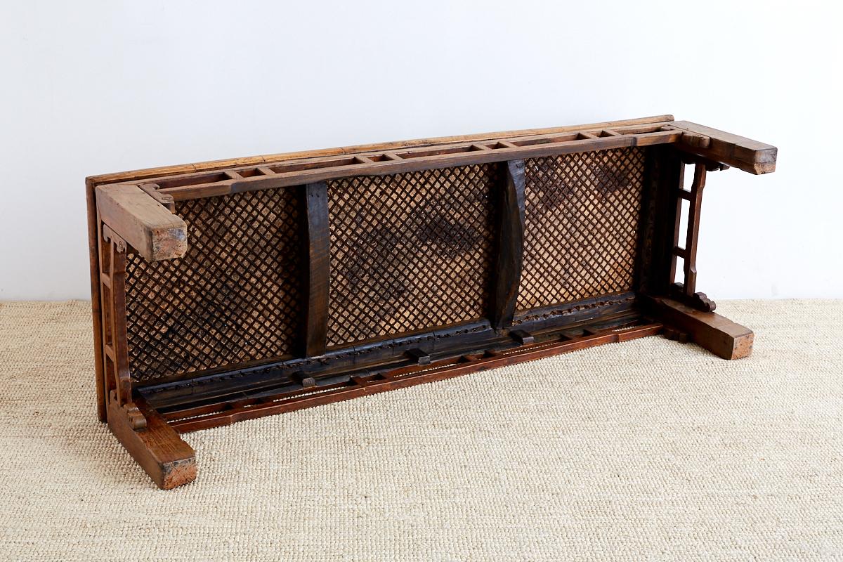 Chinese Hardwood Bench Coffee Table with Raffia Seat 7