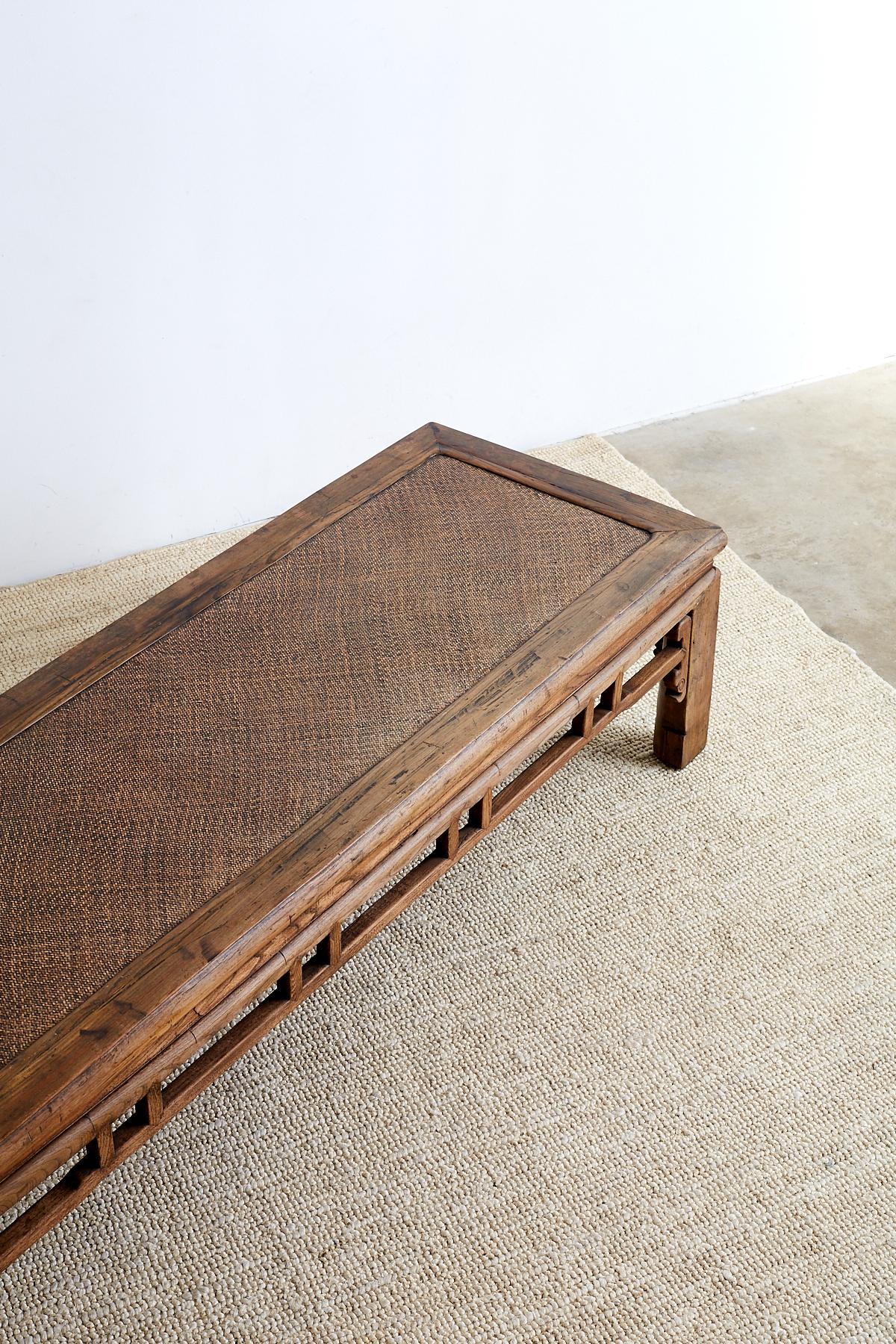 Chinese Hardwood Bench Coffee Table with Raffia Seat 10