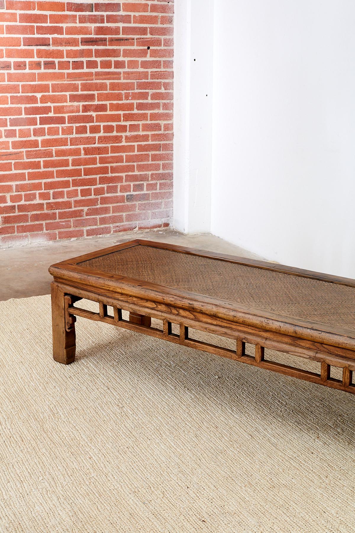 Chinese Hardwood Bench Coffee Table with Raffia Seat 11