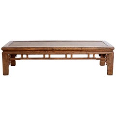 Chinese Hardwood Bench Coffee Table with Raffia Seat