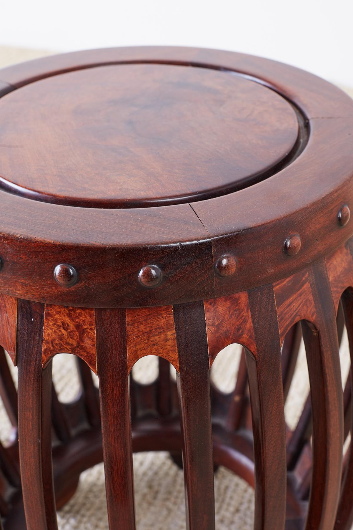 Chinese Hardwood Carved Drum Stool or Drink Table 4