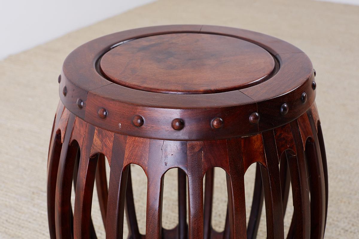 Chinese Hardwood Carved Drum Stool or Drink Table 8