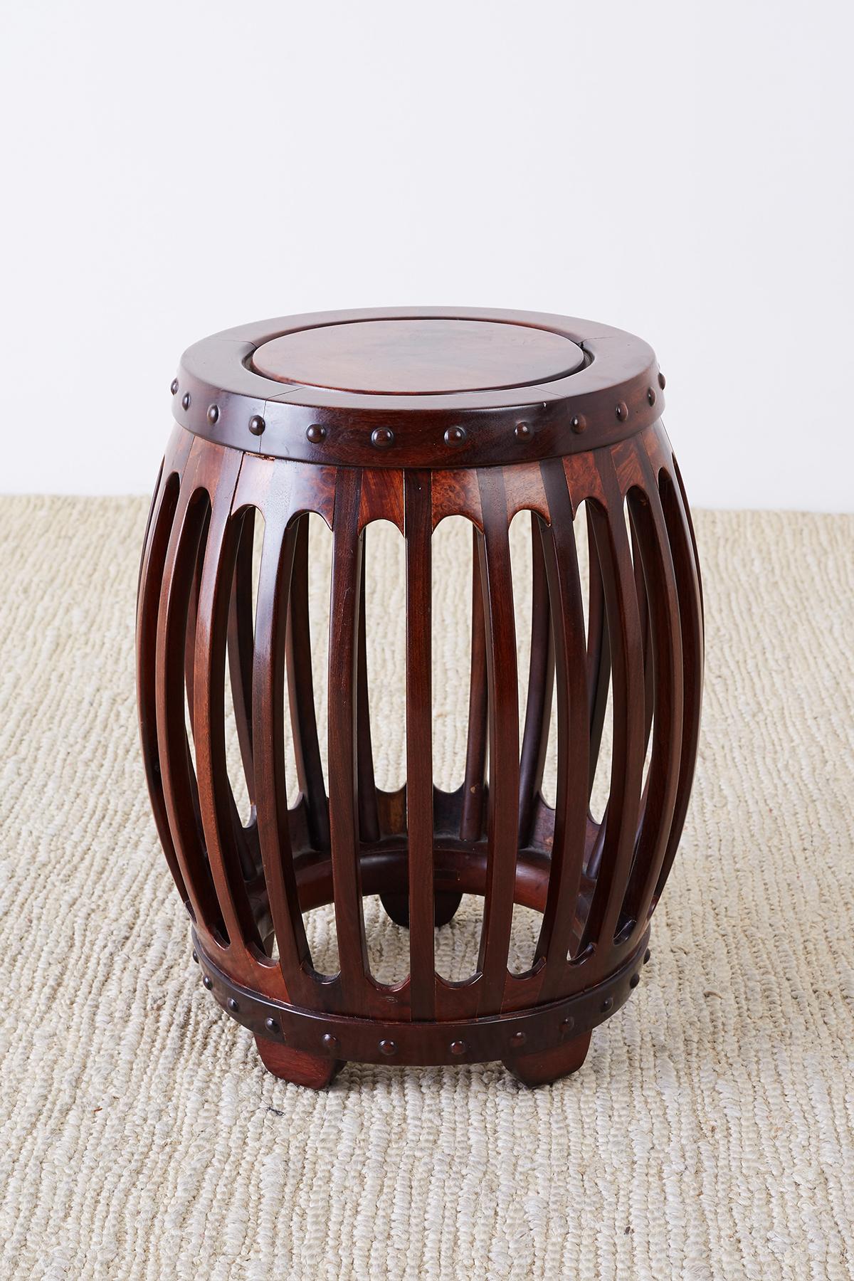 Chinese Export Chinese Hardwood Carved Drum Stool or Drink Table