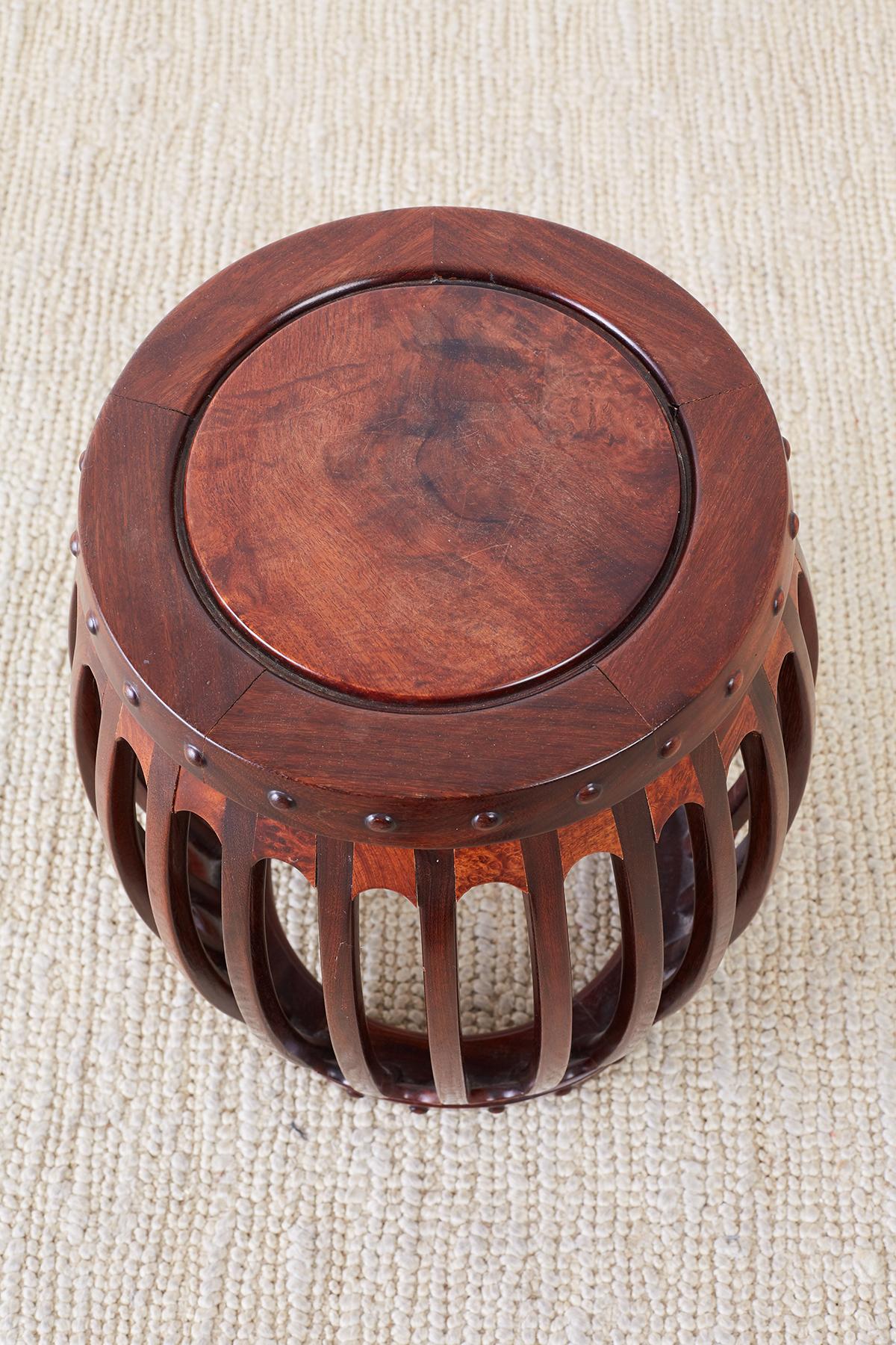 Hand-Crafted Chinese Hardwood Carved Drum Stool or Drink Table