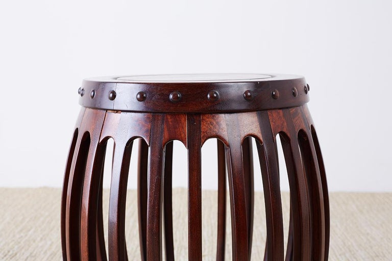 Chinese Hardwood Carved Drum Stool or Drink Table at 1stDibs