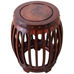 Chinese Hardwood Carved Drum Stool or Drink Table