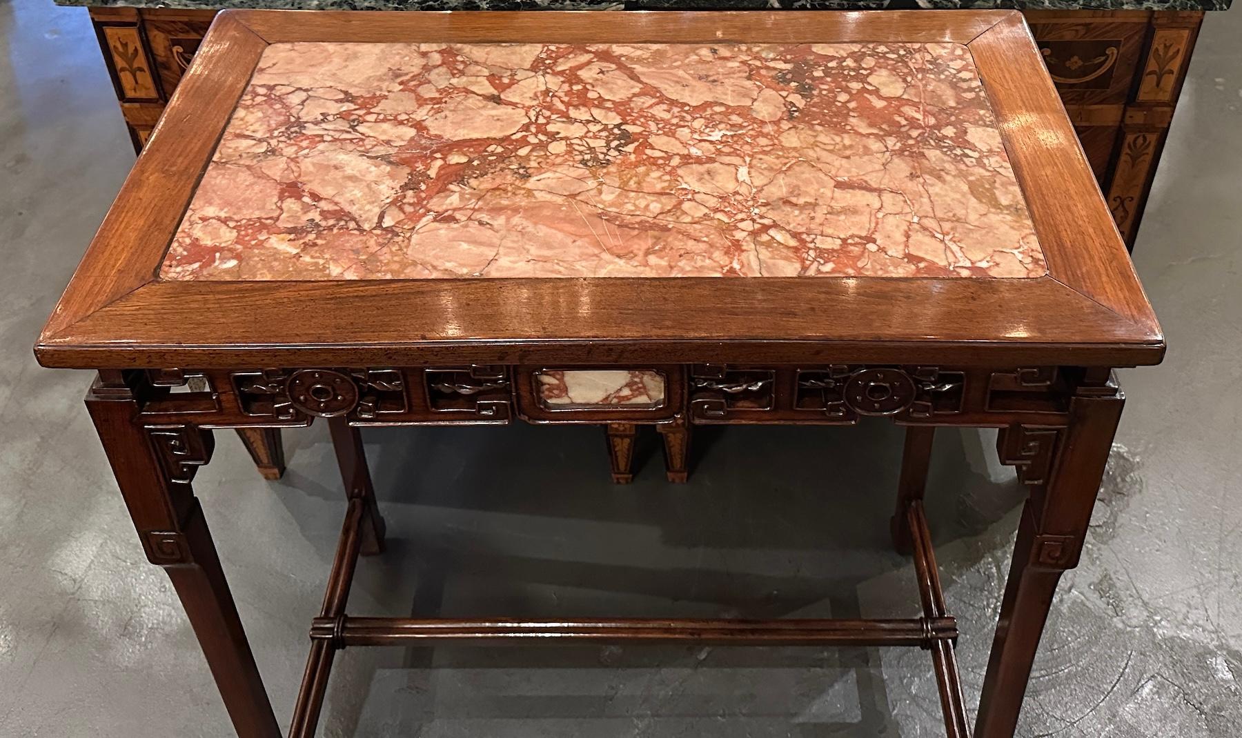 Chinese Hardwood Console with Marble Insets For Sale 4