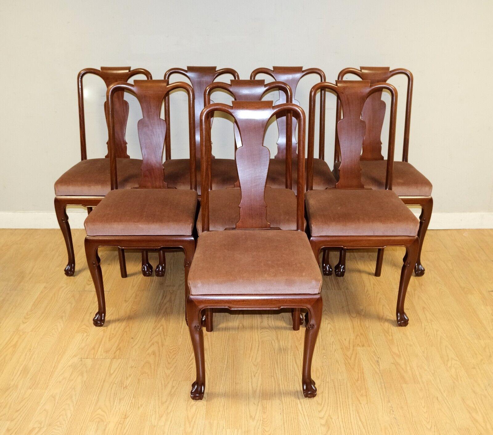 Art Deco Chinese Hardwood Drop Leaf Dining Table Claw & Ball Feet Set of Eight Chairs