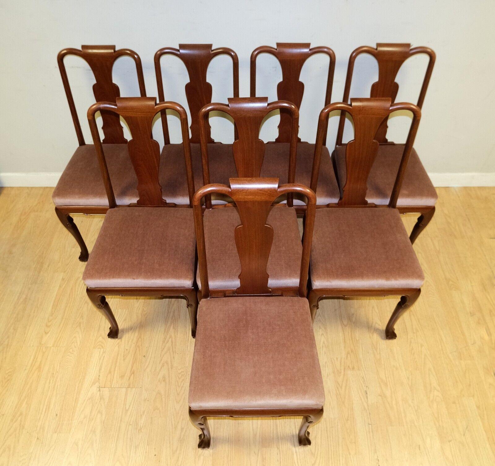 English Chinese Hardwood Drop Leaf Dining Table Claw & Ball Feet Set of Eight Chairs