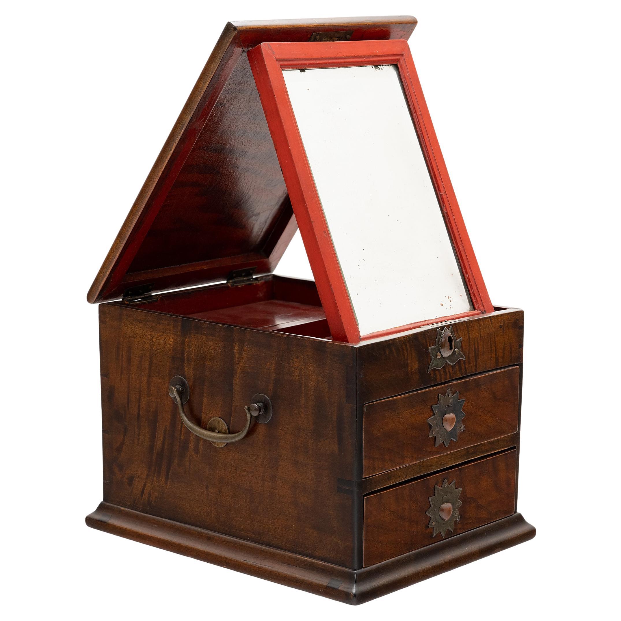 Chinese Hardwood Jewelry Box with Mirror, c. 1850 For Sale