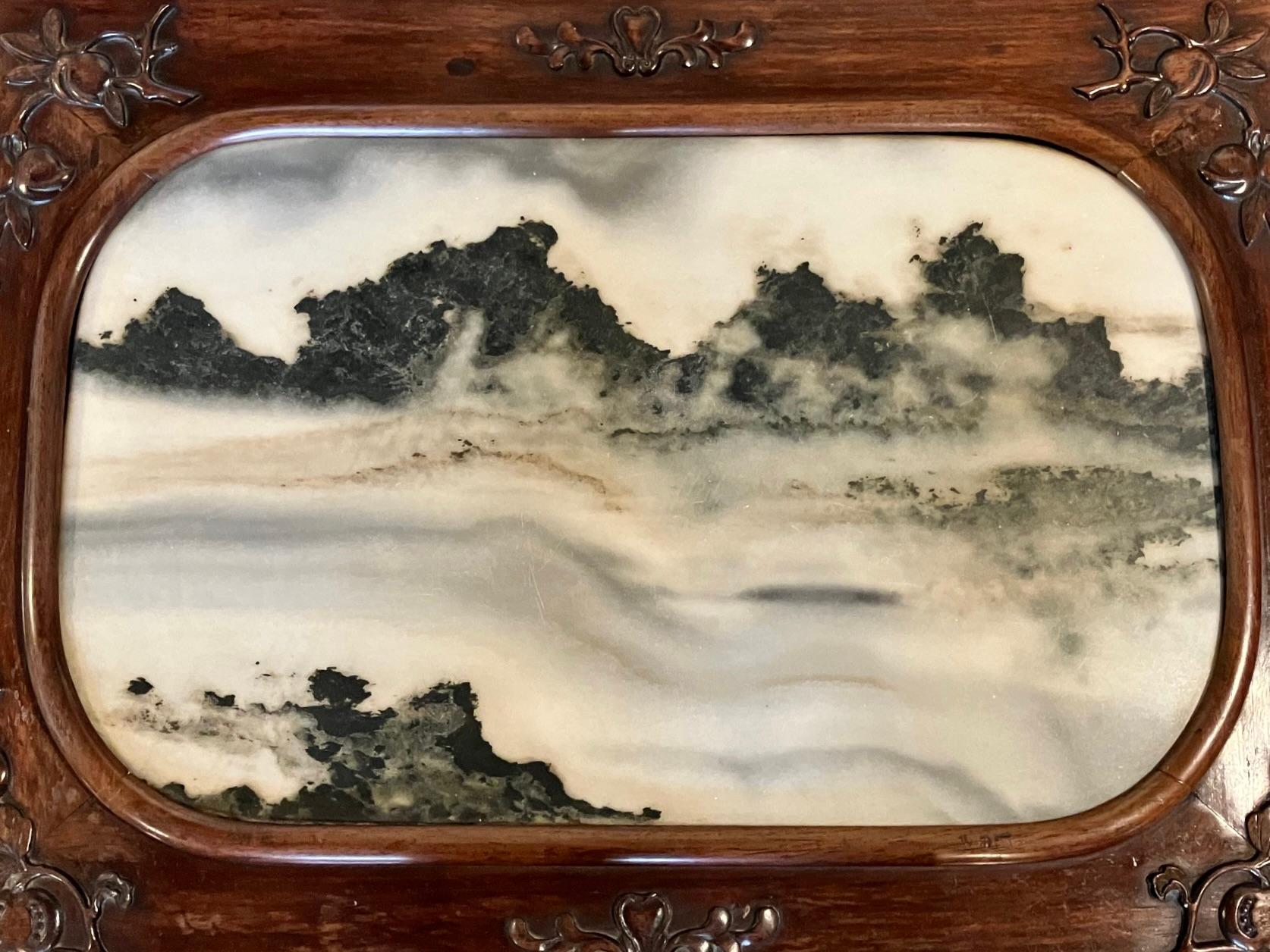 Chinesische Hartholz-Marmor-Einsatzplatte jetzt ein niedriger Tisch (19. Jahrhundert)
