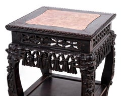 Chinese Hardwood & Marble Pedestal Table, 19th C.
