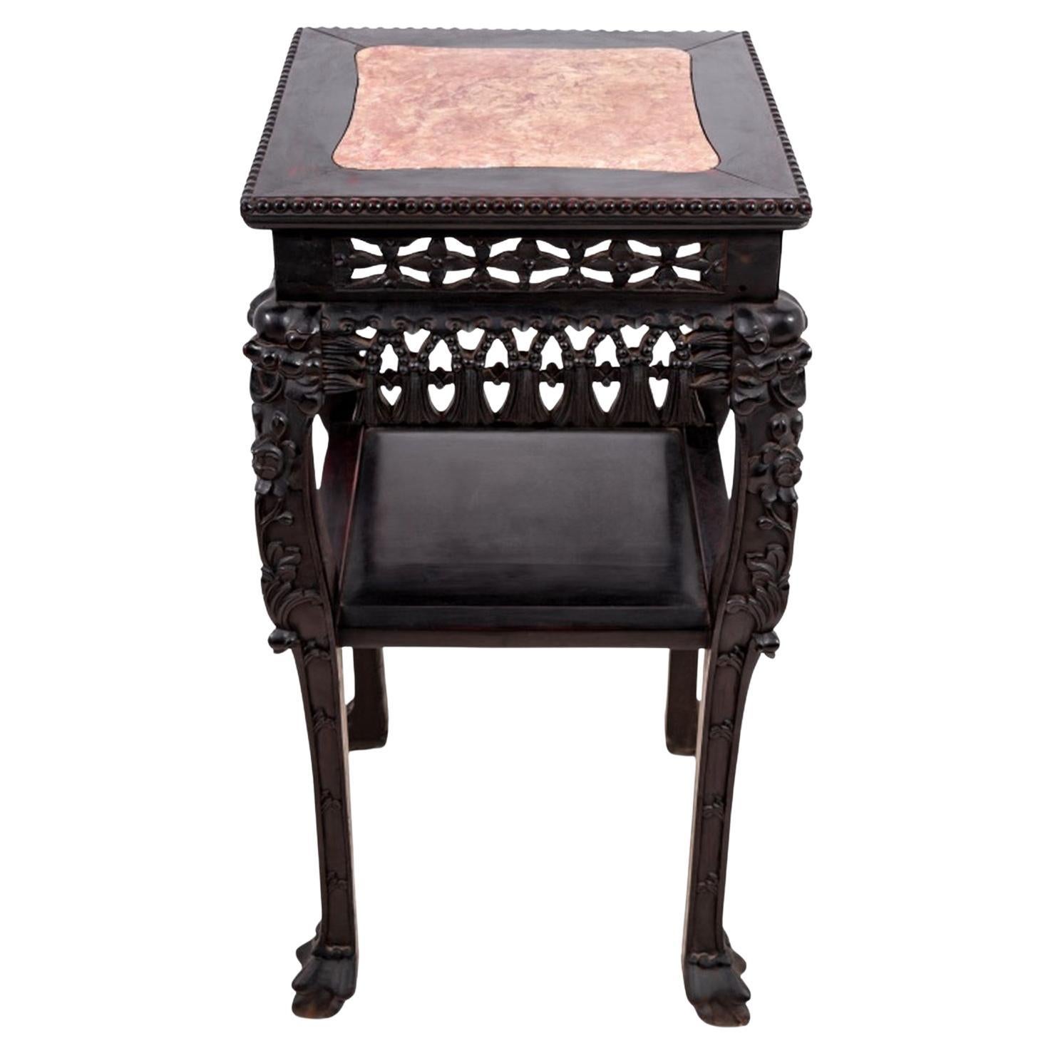 Qing Chinese Hardwood & Marble Pedestal Table, 19th C. For Sale