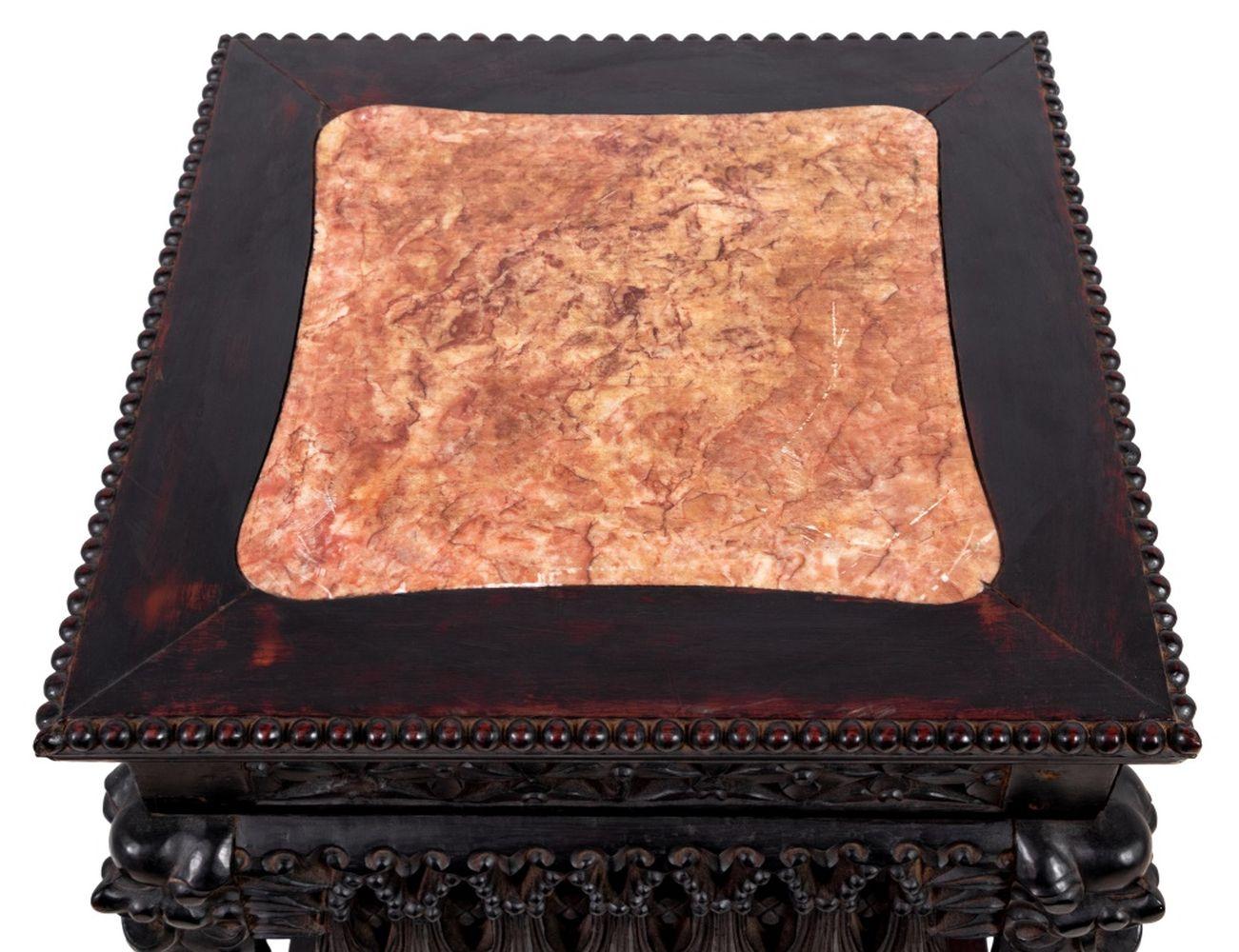 Chinese Hardwood & Marble Pedestal Table, 19th C. In Good Condition For Sale In Astoria, NY