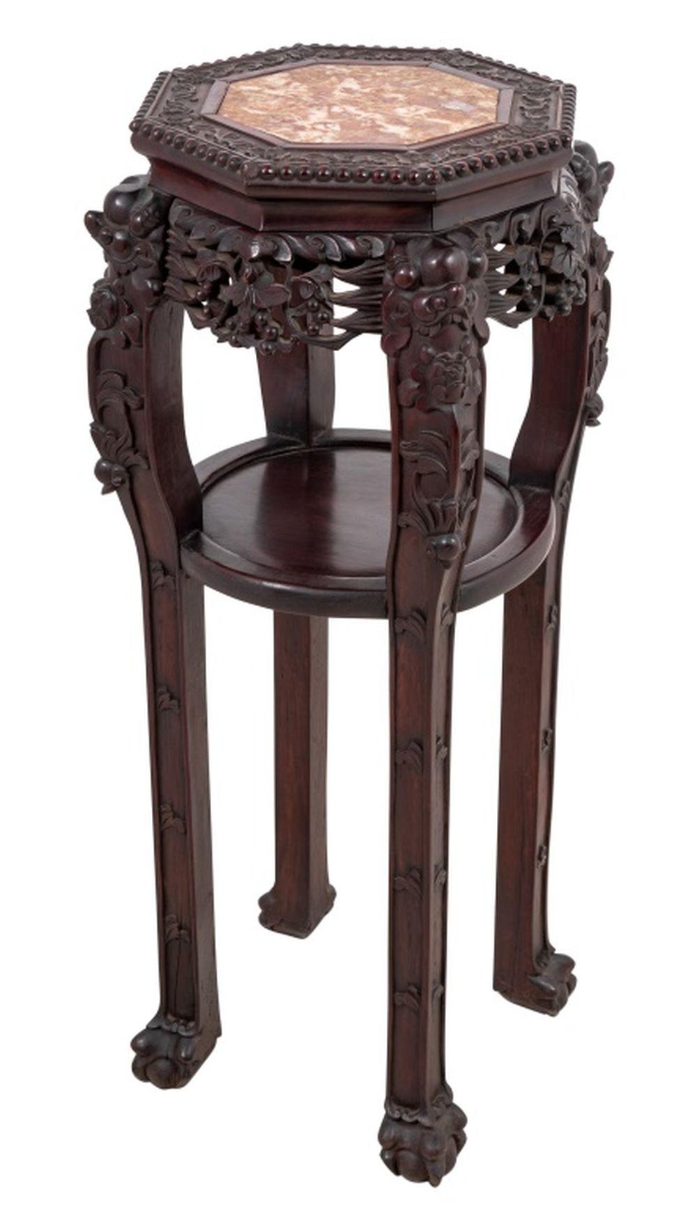 Chinese Hardwood & Marble Pedestal Table, 19th C. en Bueno estado para la venta en Astoria, NY