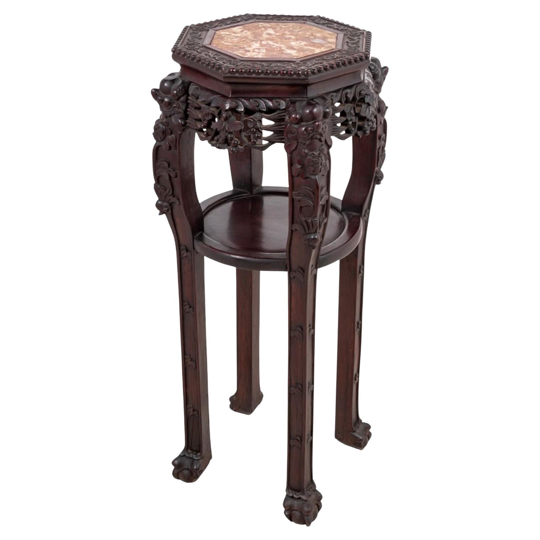 Chinese Hardwood 
Marble Pedestal Table, 19th C.