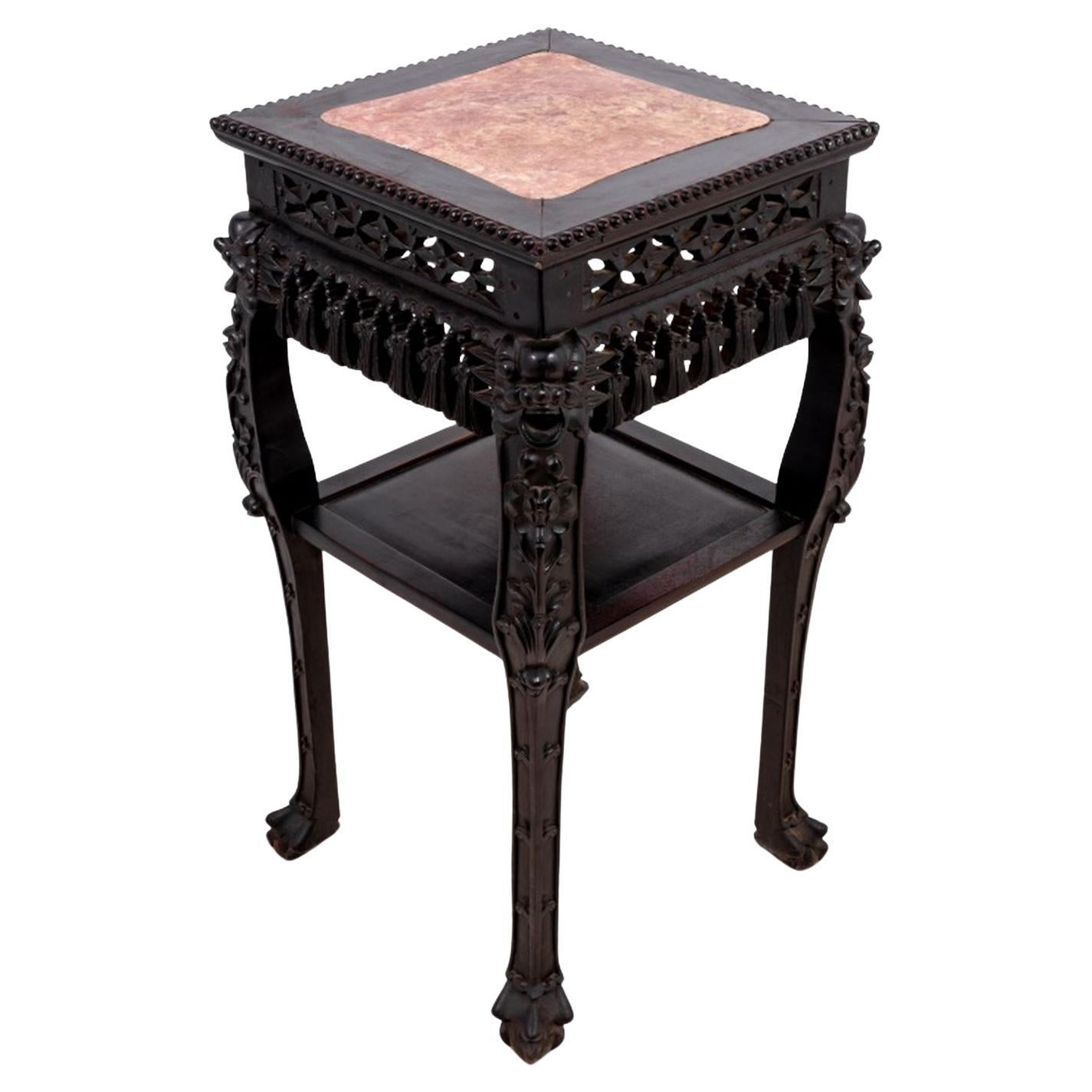 Chinese Hardwood 
Marble Pedestal Table, 19th C. For Sale