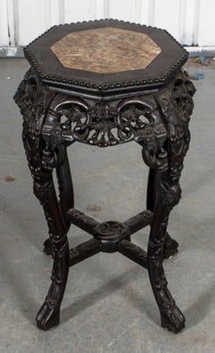 Chinese Hardwood & Marble Side Table