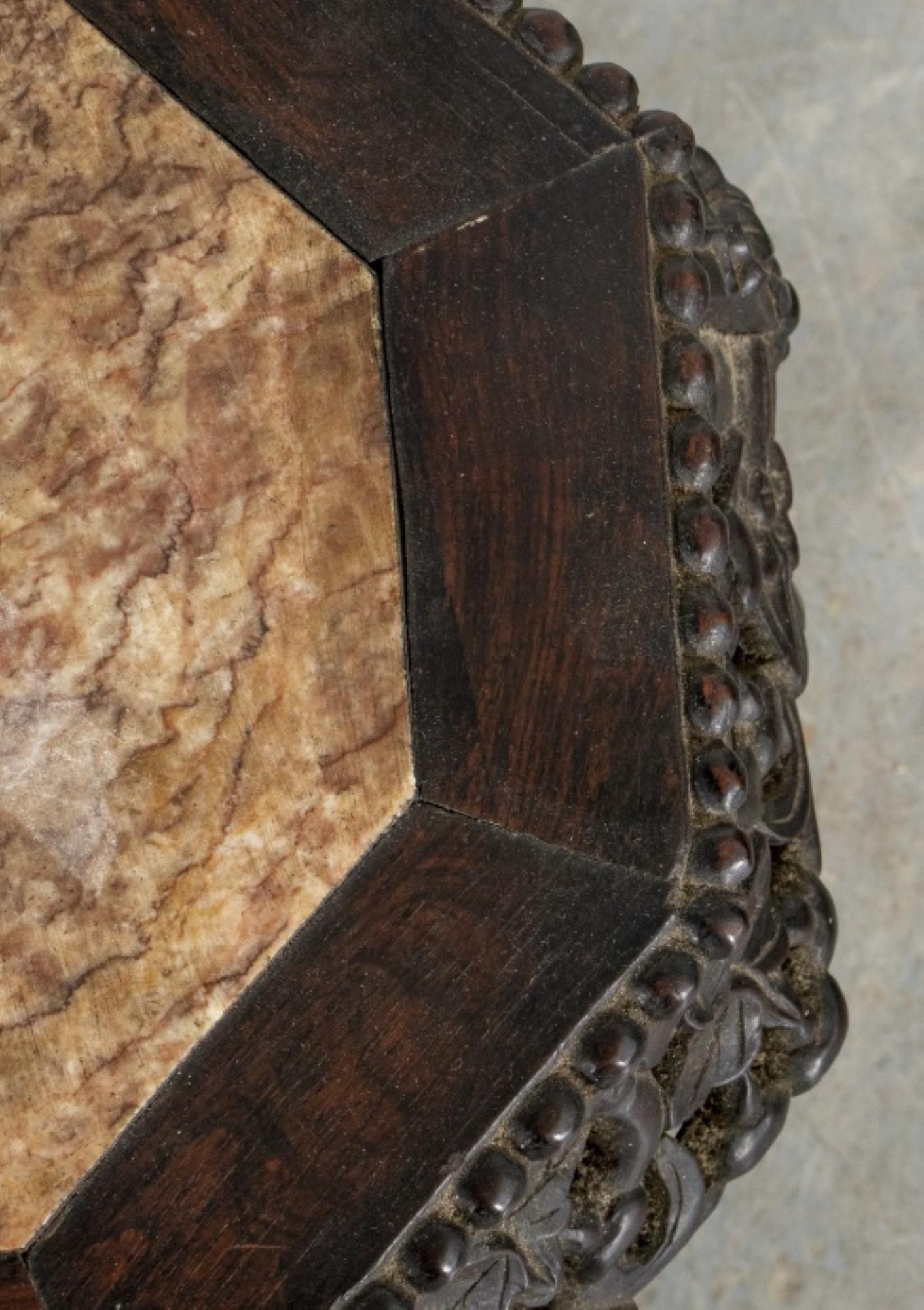 Chinese Hardwood & Marble Side Table For Sale 2