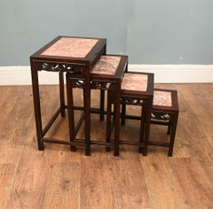 Chinese Hardwood Nest of Tables Set 4 Marble Tops