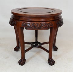 Chinese Hardwood Pedestal Stand Side Table Carved 1860