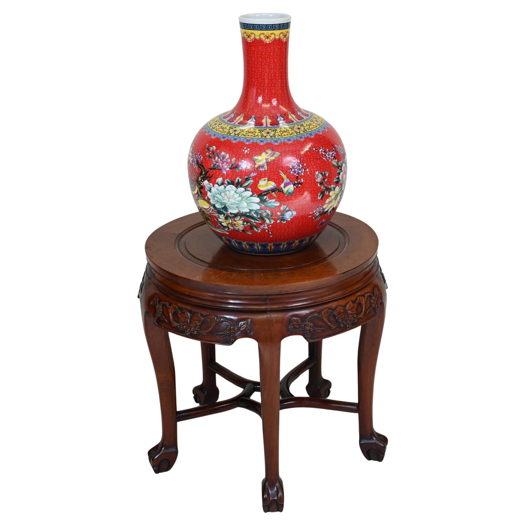 Chinese Hardwood Pedestal Stand Side Table Carved 1860