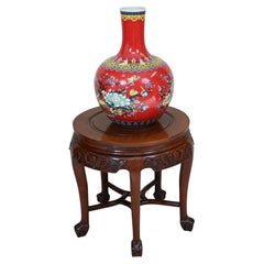 Chinese Hardwood Pedestal Stand Side Table Carved 1860