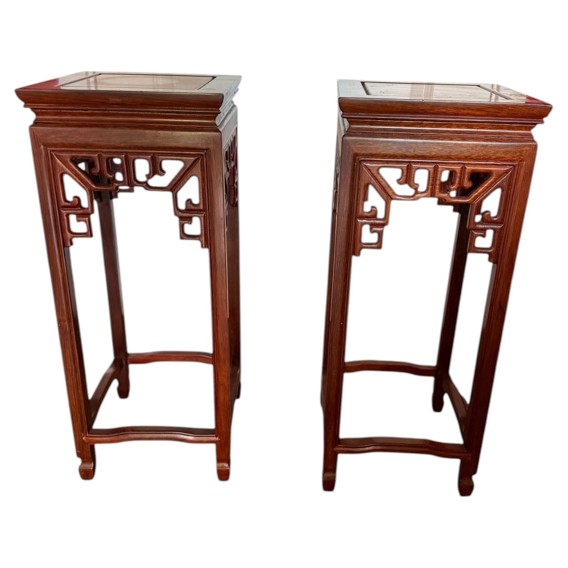Supports pour plantes en bois dur chinois, style chinoiserie, fin du XXe siècle