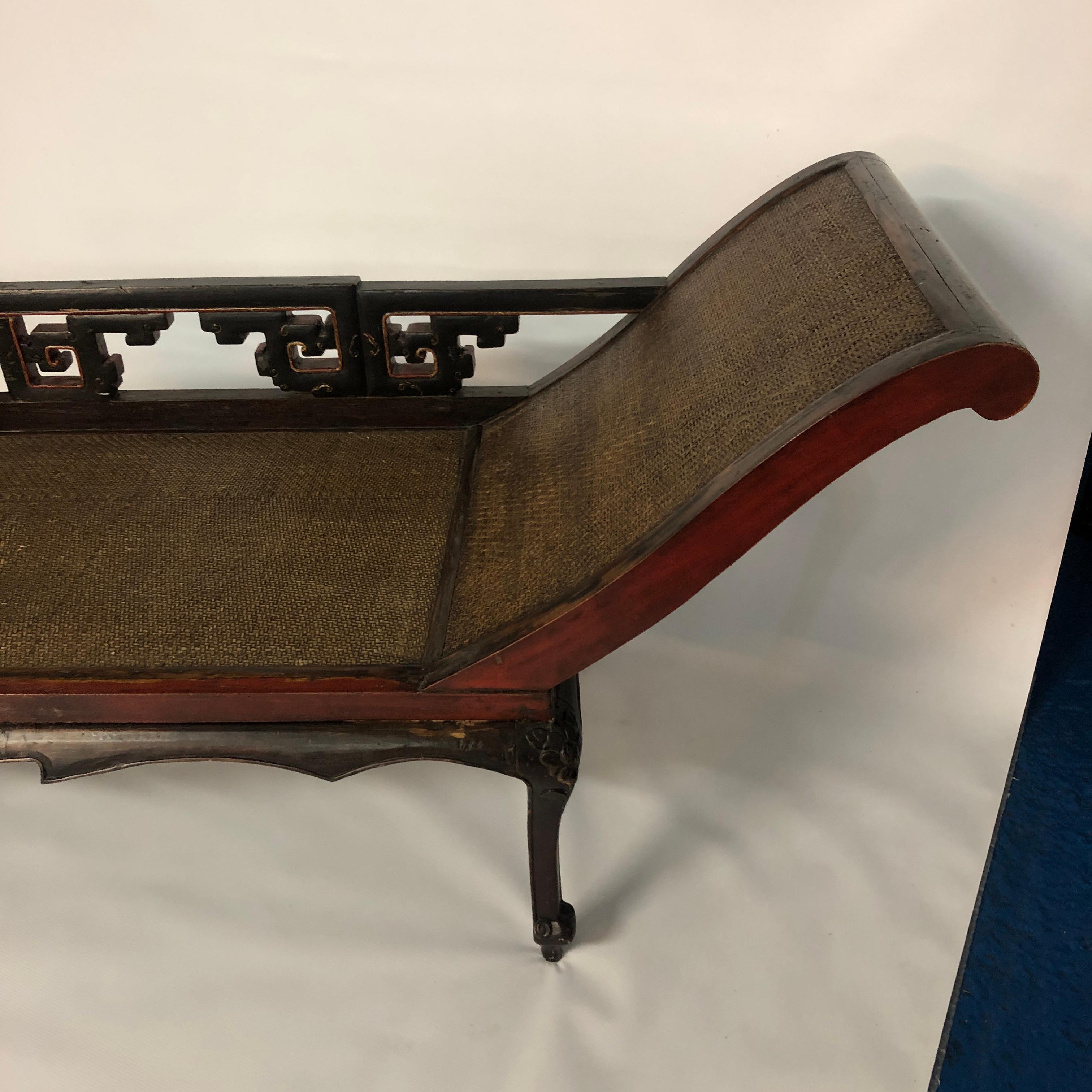 Chinese Hardwood Rattan Daybed Antique Qing Chaise Lounge Victorian Regency 1890 For Sale 5