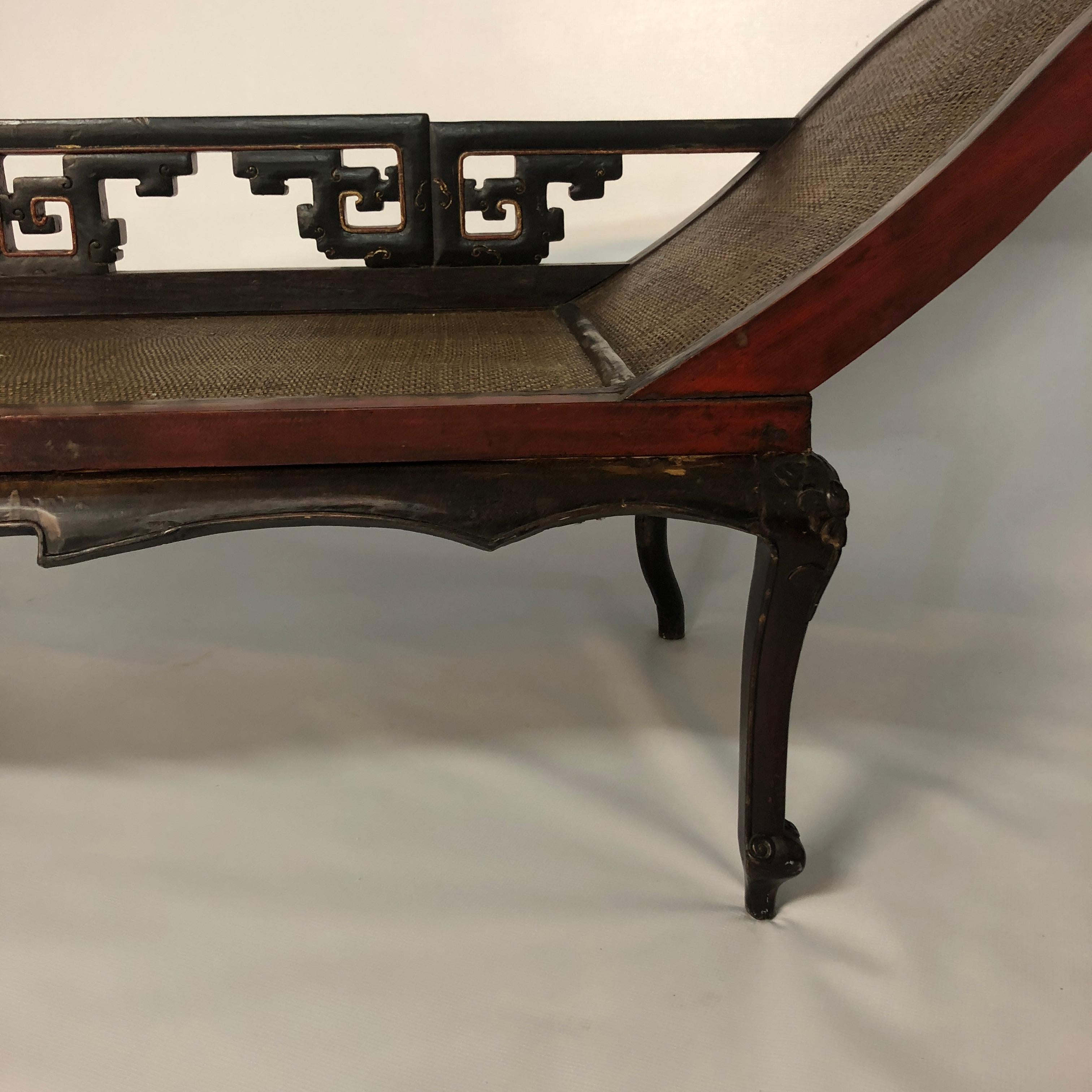 Chinese Hardwood Rattan Daybed Antique Qing Chaise Lounge Victorian Regency 1890 For Sale 6