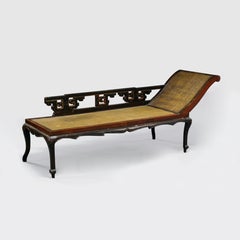Chinese Hardwood Rattan Daybed Antique Qing Chaise Lounge Victorian Regency 1890