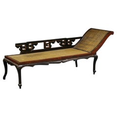 Chinese Hardwood Rattan Daybed Antique Qing Chaise Lounge Victorian Regency 1890