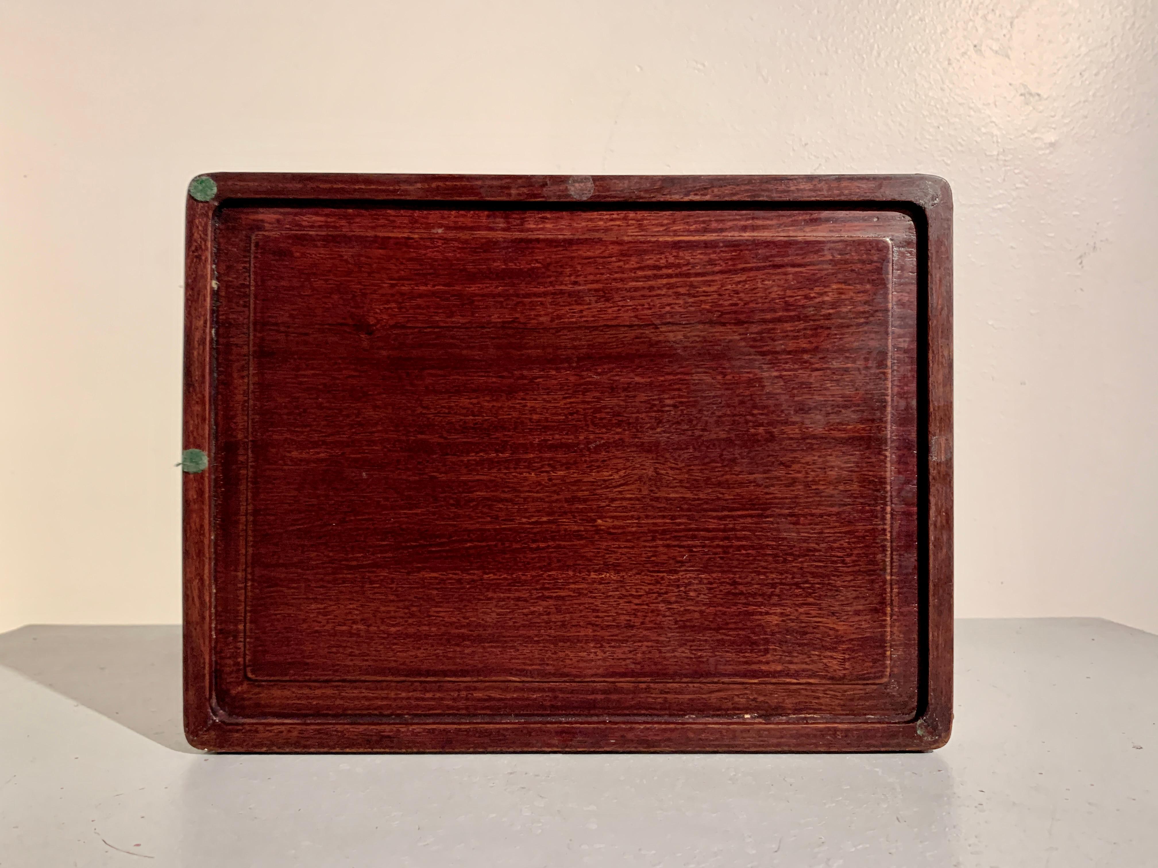 Chinese Hardwood Scholar Tray with Brass Mounts, Late Qing Dynasty For Sale 3