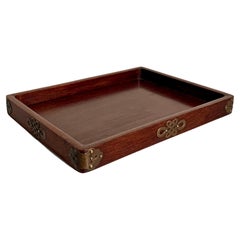 Chinese Hardwood Scholar Tray with Brass Mounts, Late Qing Dynasty