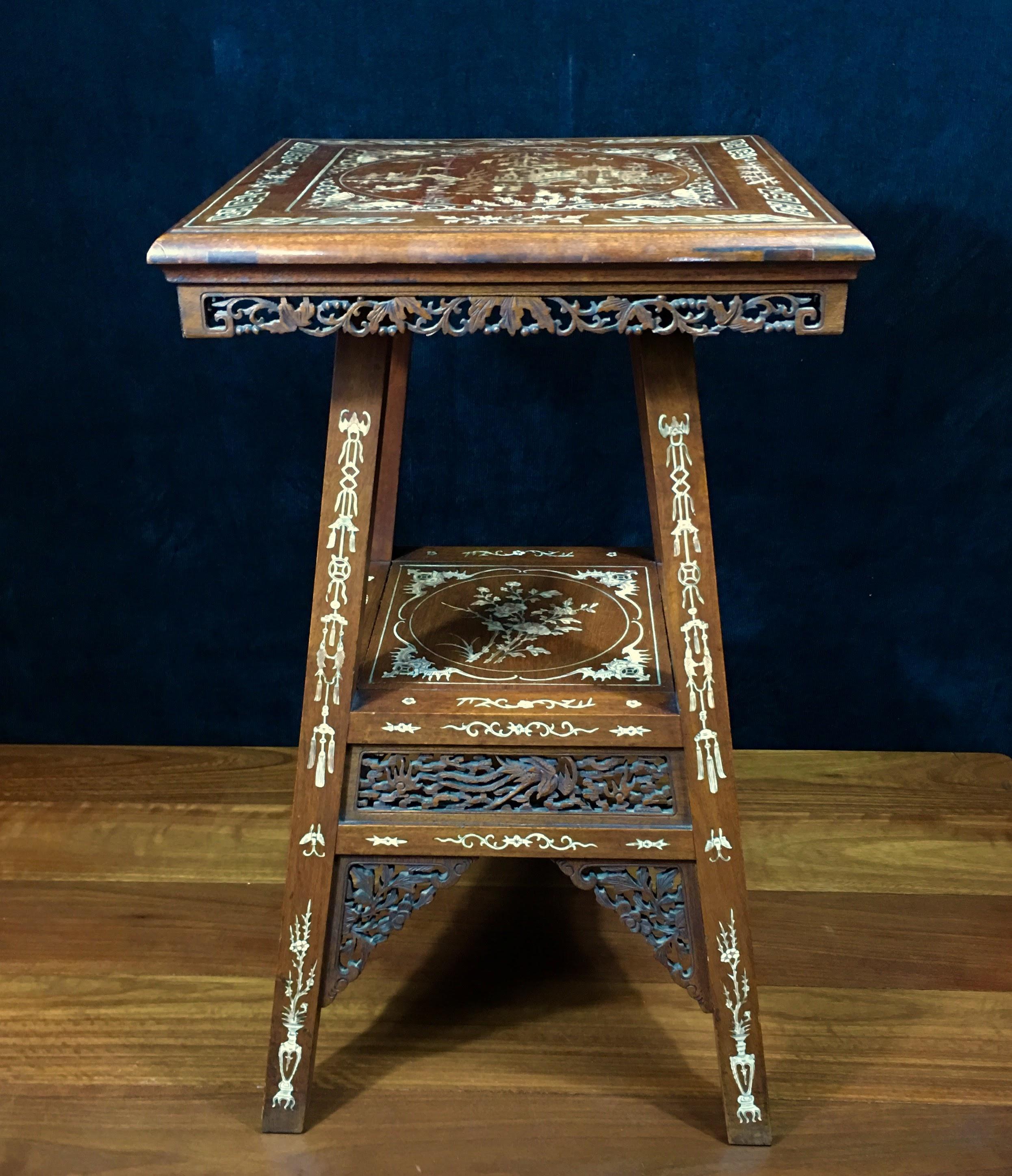 Chinese Hardwood Table with Fine Inlaid Bone Scenes, circa 1925 For Sale 6