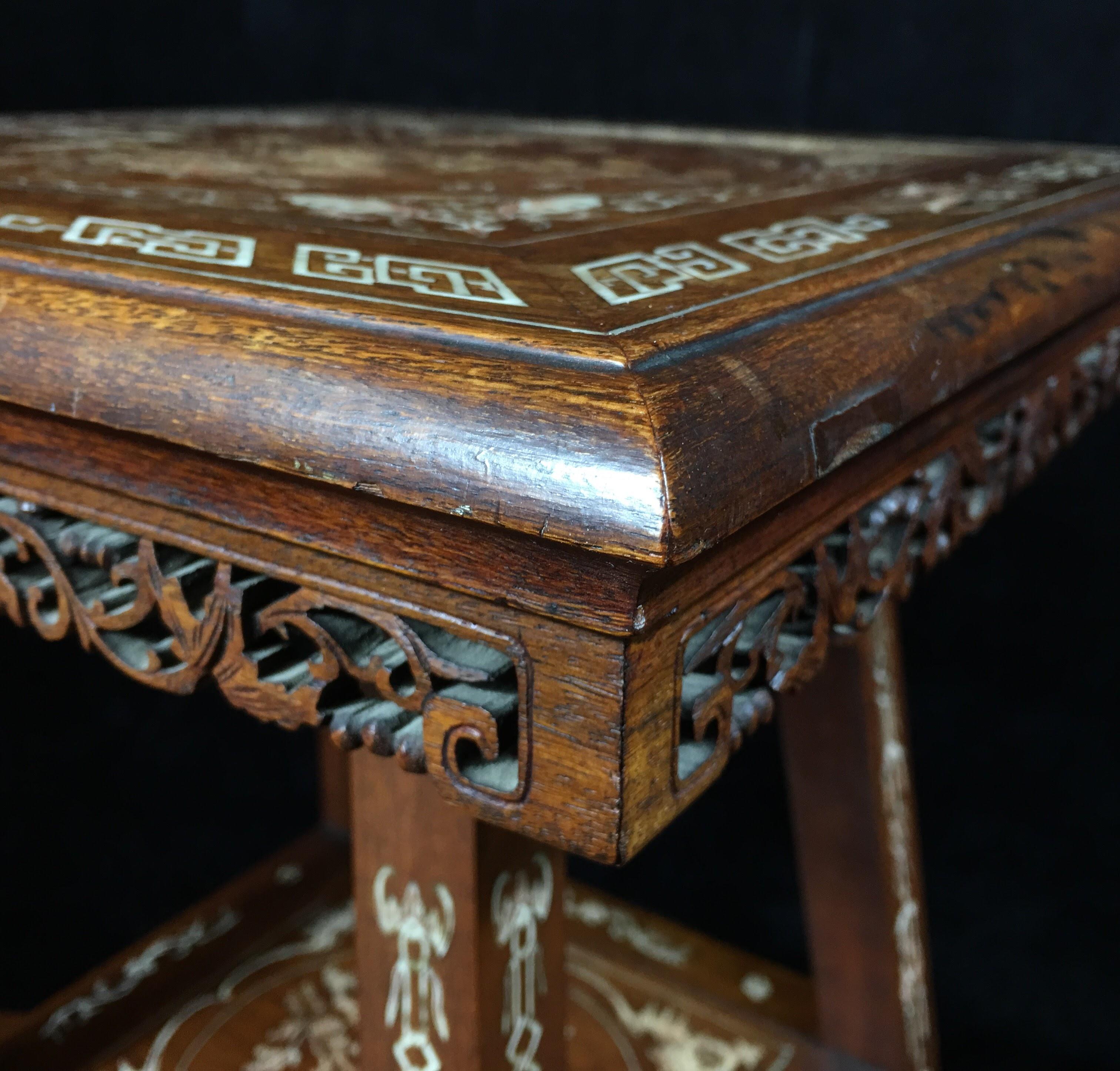 Chinese Hardwood Table with Fine Inlaid Bone Scenes, circa 1925 For Sale 9