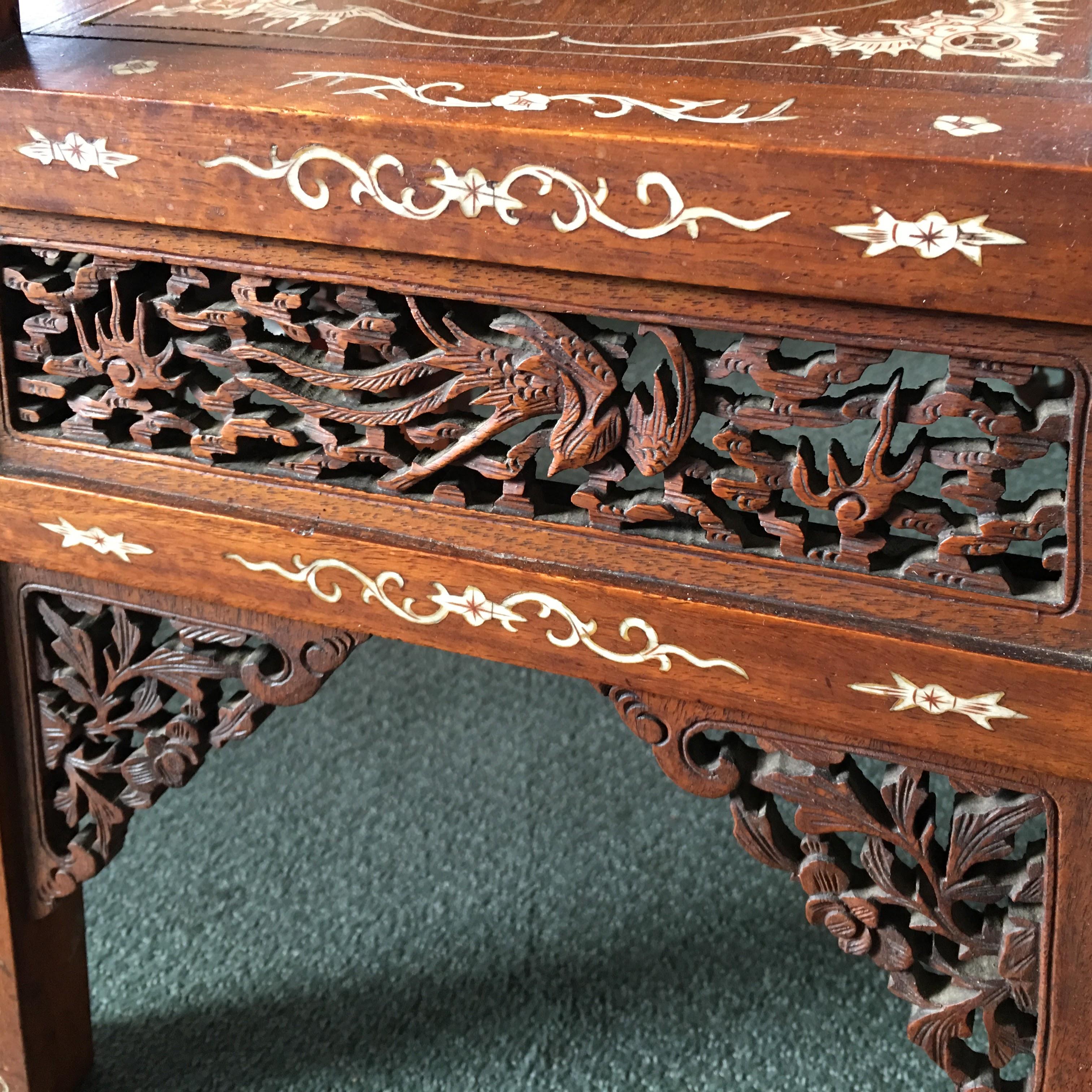 Chinese Hardwood Table with Fine Inlaid Bone Scenes, circa 1925 For Sale 3