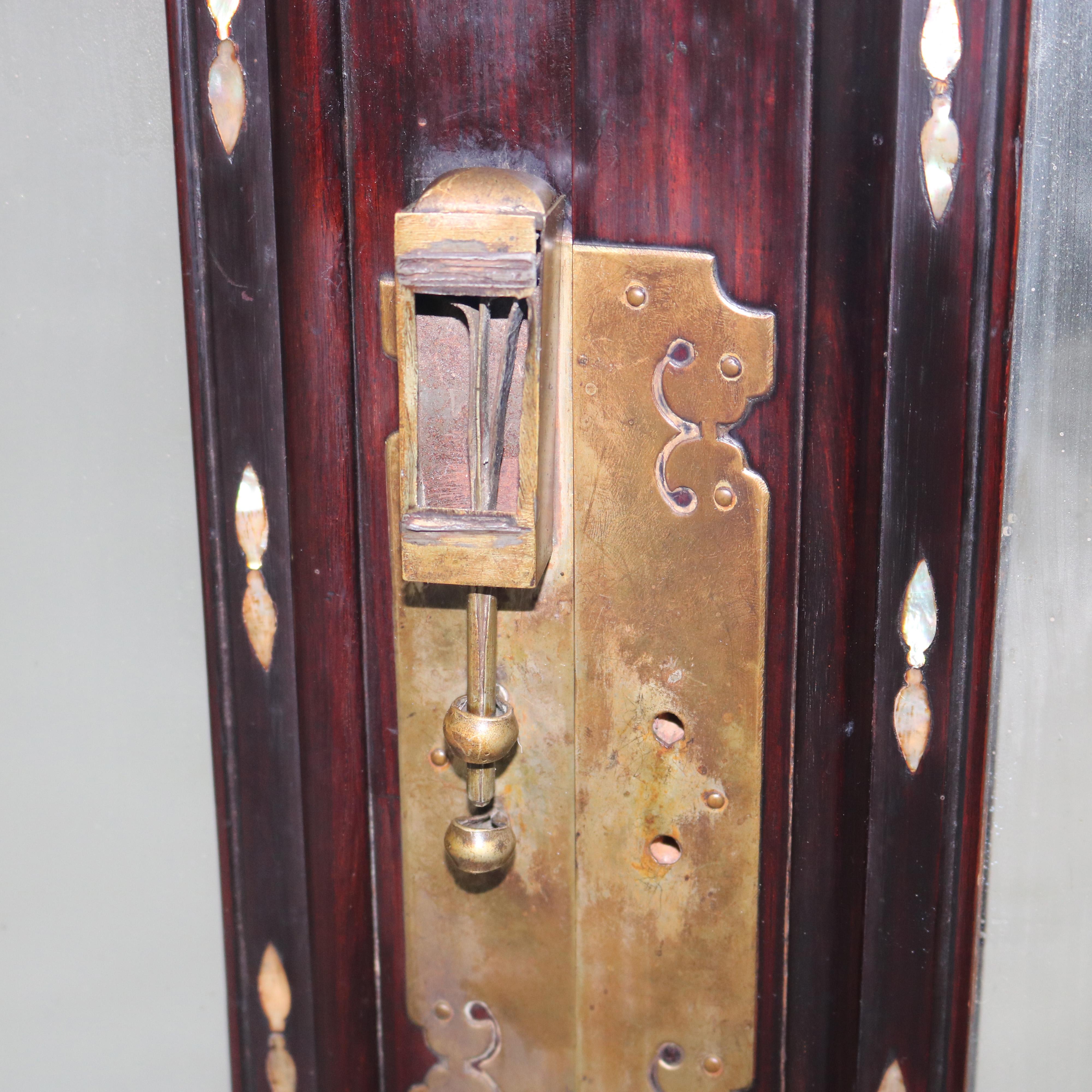 Chinese Hardwood Wedding Cabinet with Mirrors & Mother of Pearl Inlay, 19thC In Good Condition For Sale In Big Flats, NY