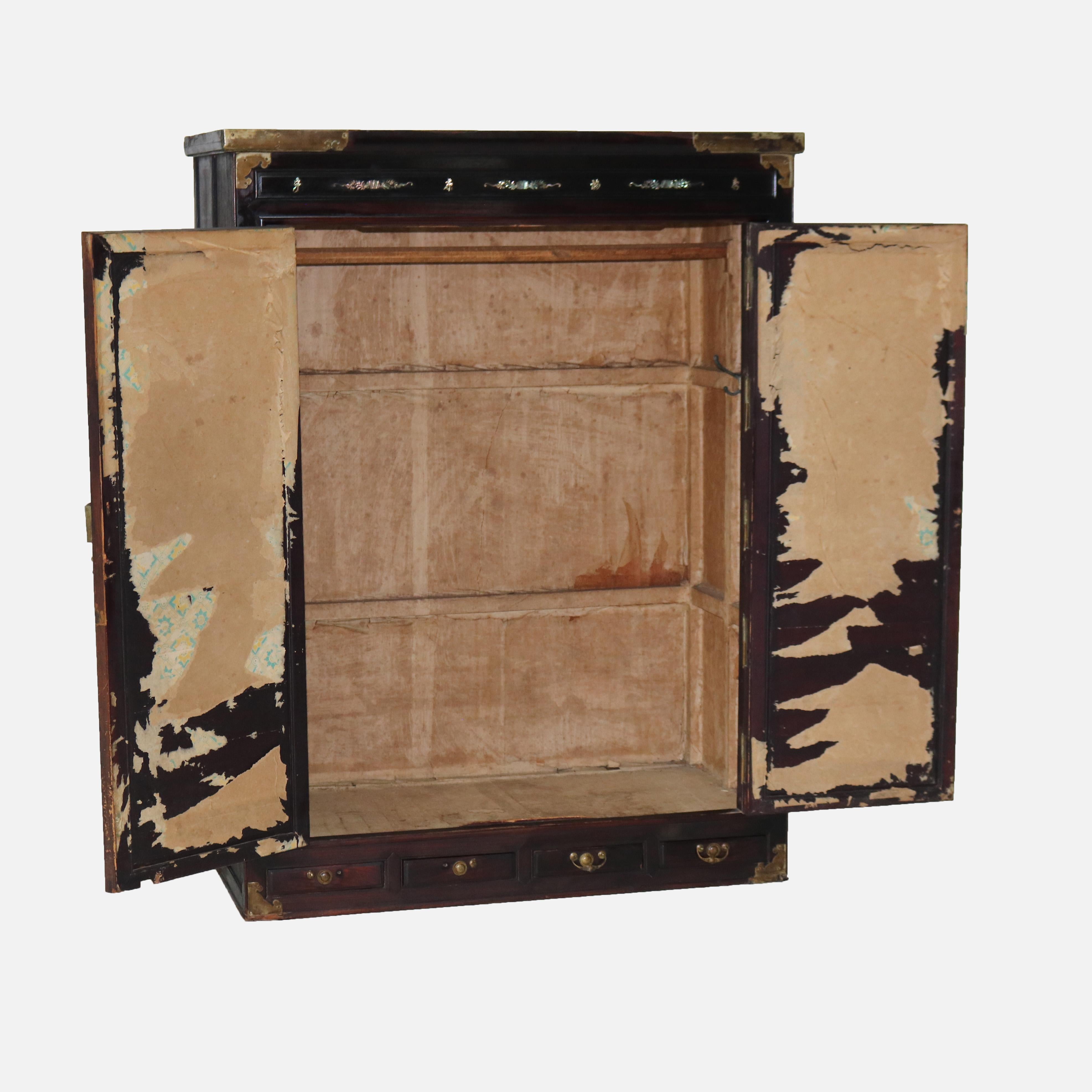 19th Century Chinese Hardwood Wedding Cabinet with Mirrors & Mother of Pearl Inlay, 19thC For Sale