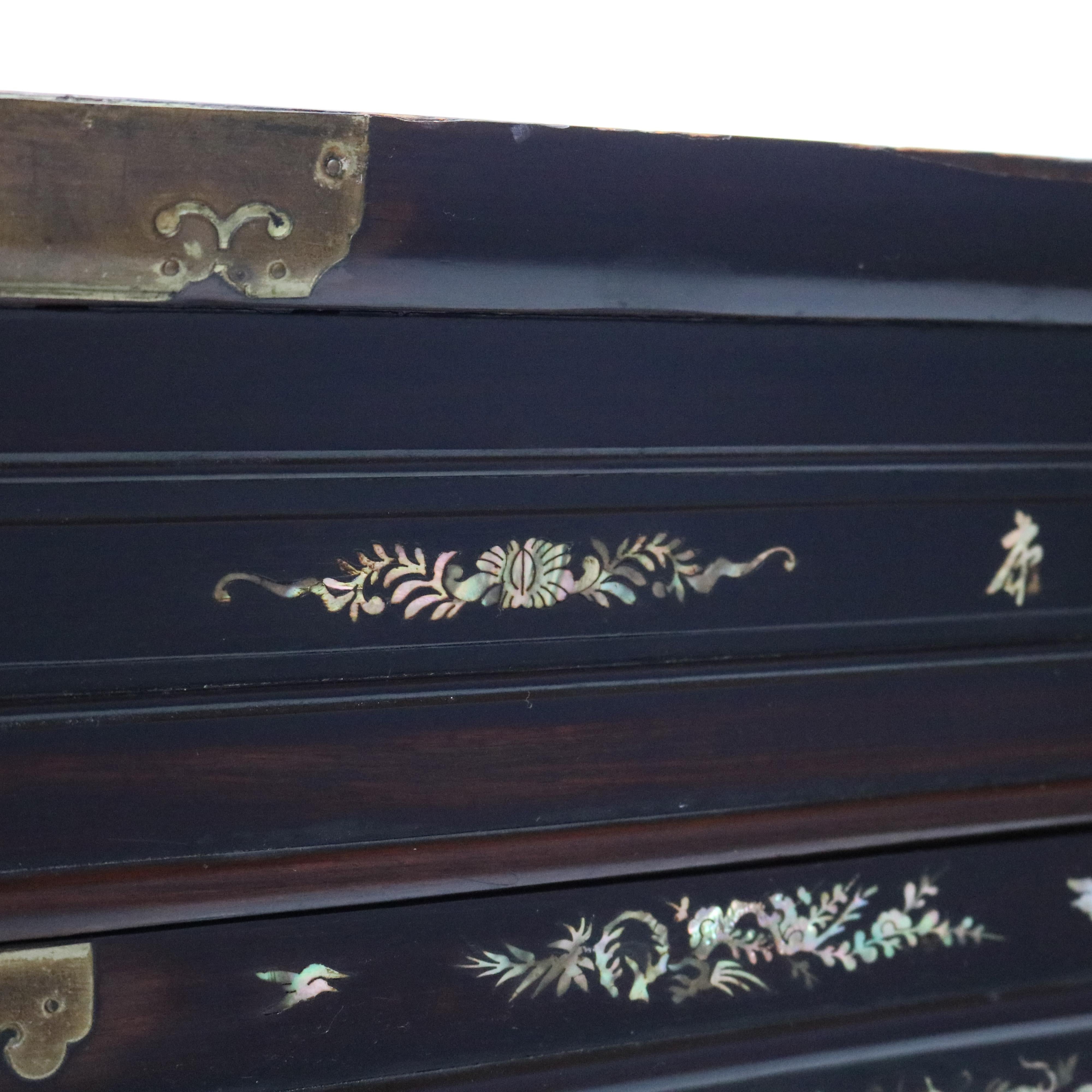 Chinese Hardwood Wedding Cabinet with Mirrors & Mother of Pearl Inlay, 19thC For Sale 1
