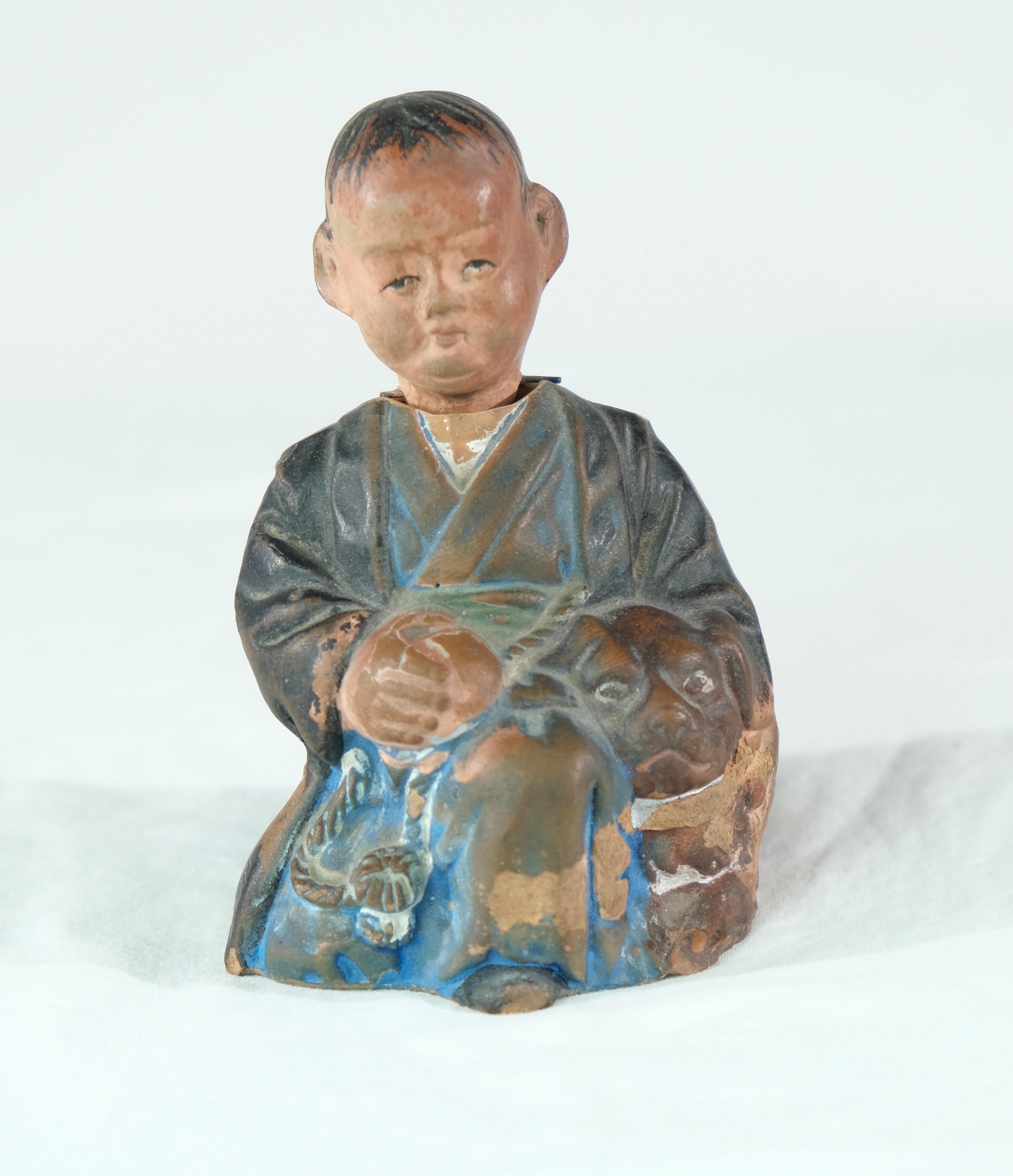 Clay Chinese Head Doll, Early 20th C For Sale