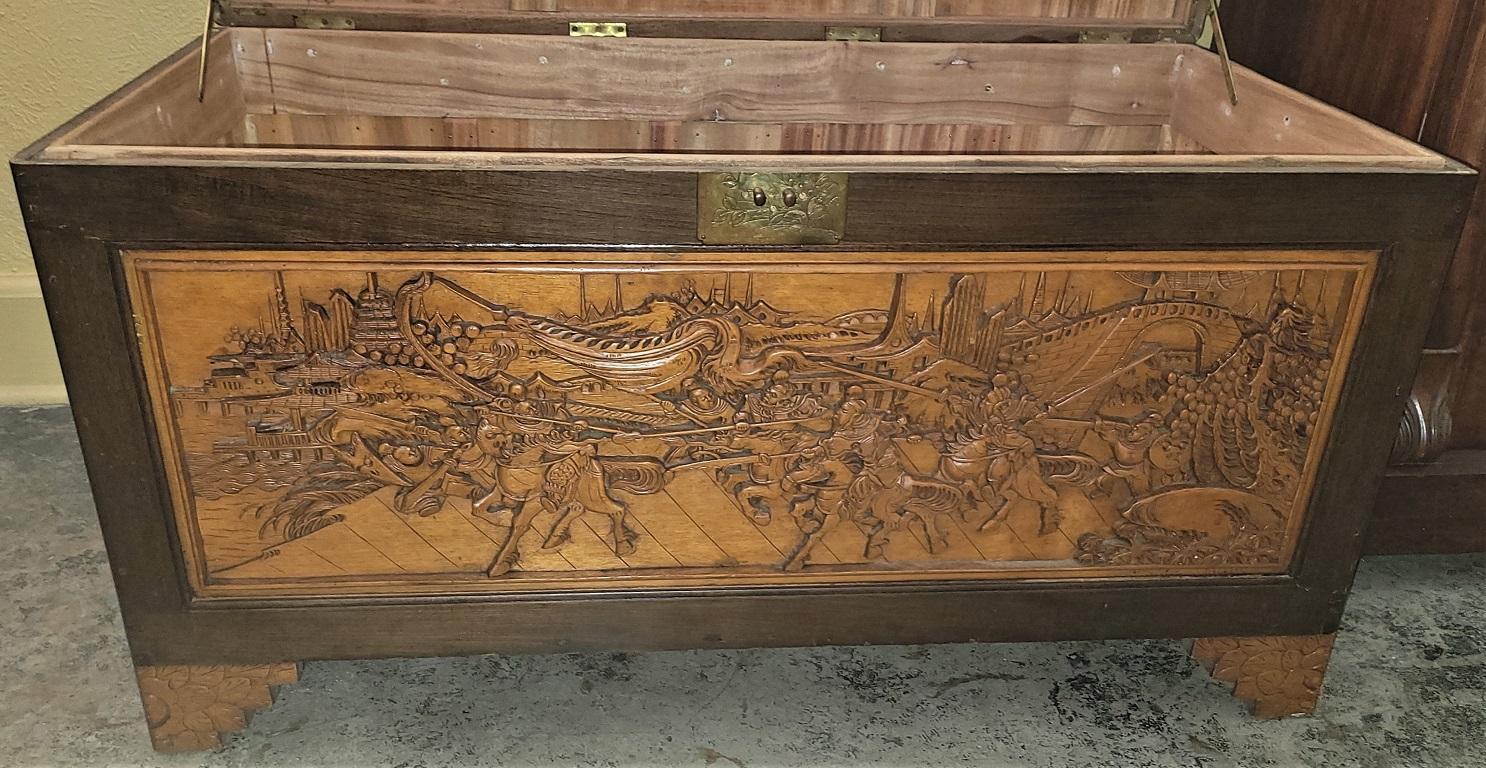20th Century Chinese Heavily Carved Camphor Dowry Chest or Coffee Table