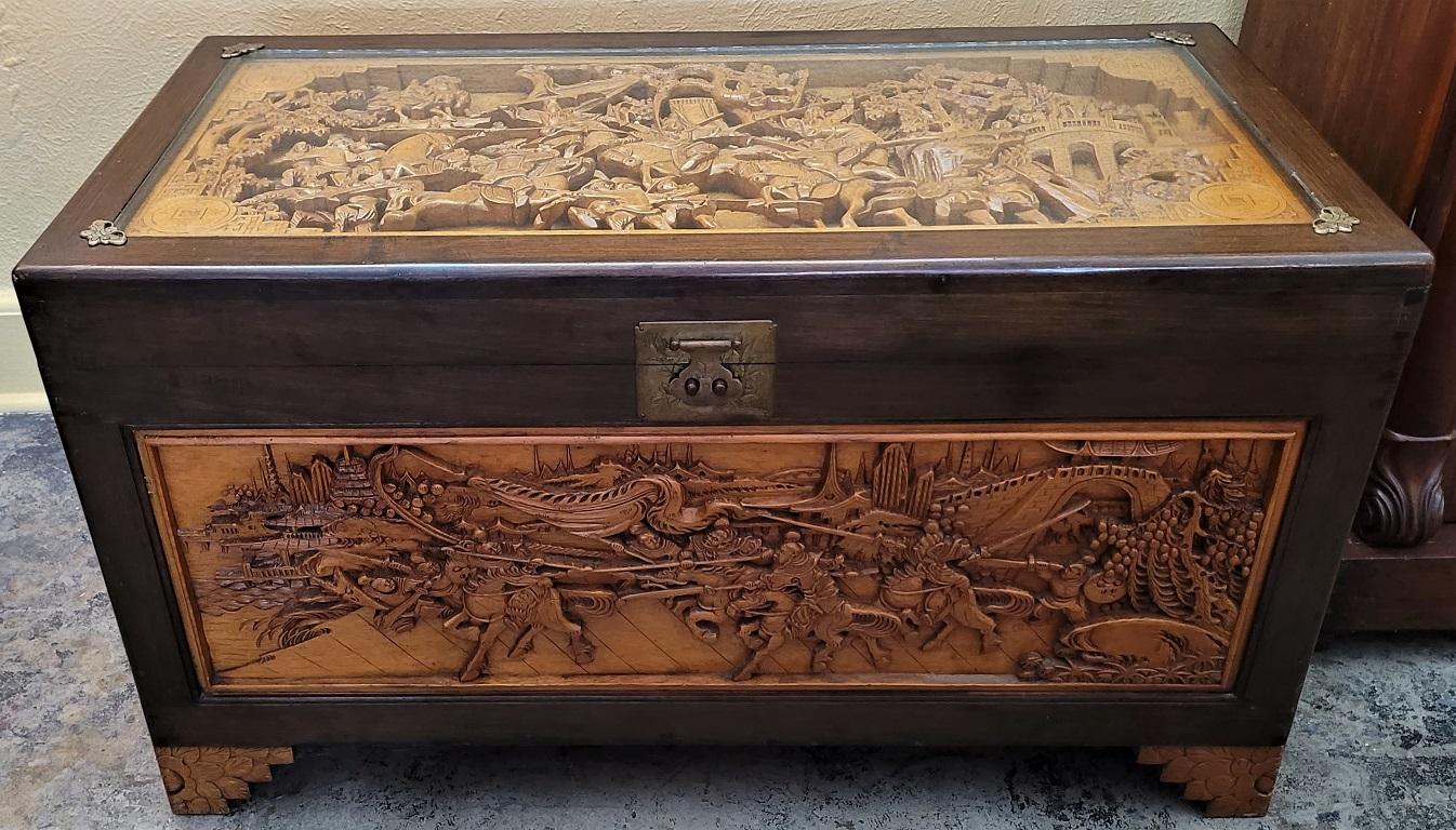 Chinese Heavily Carved Camphor Dowry Chest or Coffee Table 3