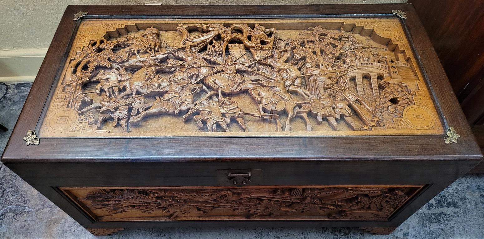 Chinese Heavily Carved Camphor Dowry Chest or Coffee Table 4