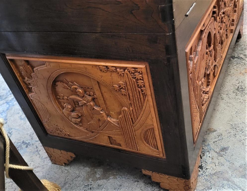 Hong Kong Chinese Heavily Carved Camphor Dowry Chest or Coffee Table