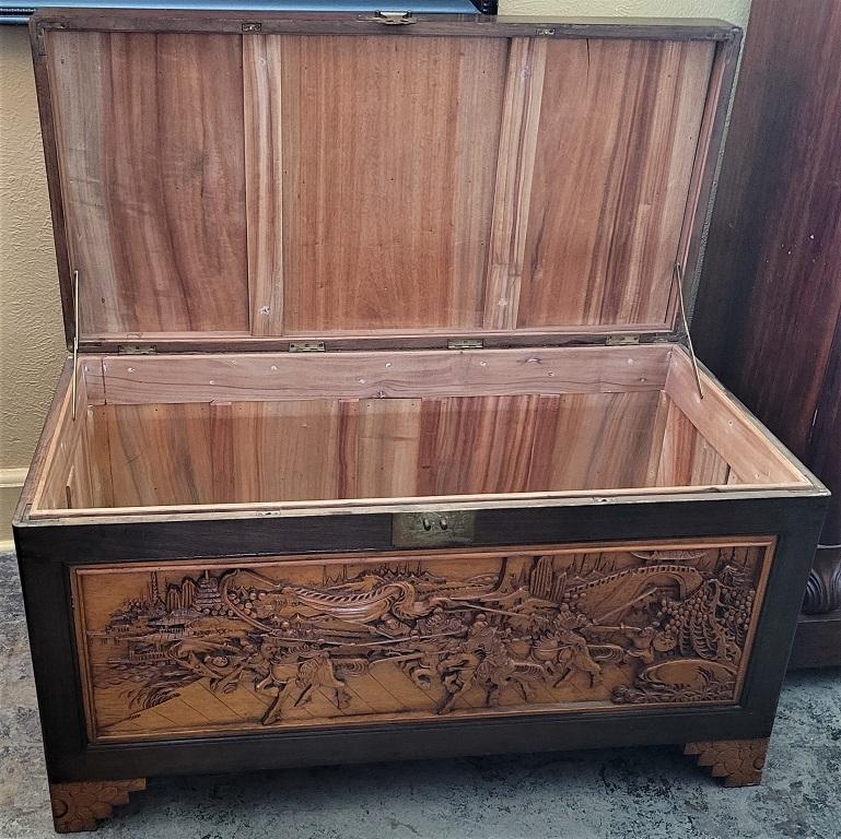 Chinese Heavily Carved Camphor Dowry Chest or Coffee Table In Good Condition In Dallas, TX